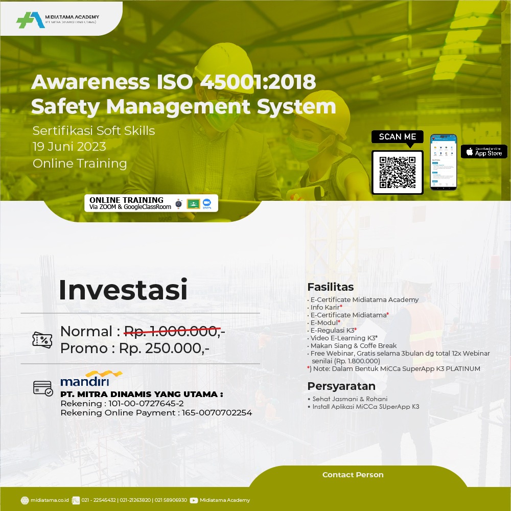 Awareness ISO 45001:2018 Safety Management System Batch 5 - Midiatama ...